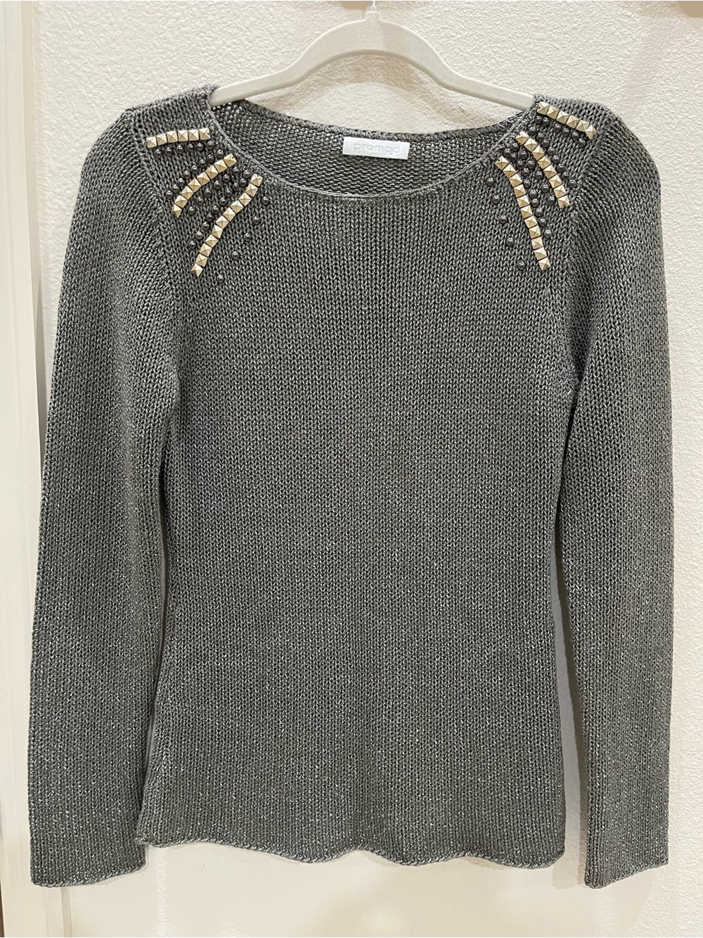 Promod Embellished Grey Crewneck Sweater M - Picture 9 of 9